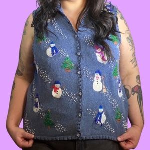 HOLIDAY Blue knit cute snowman vest ⛄️❄️